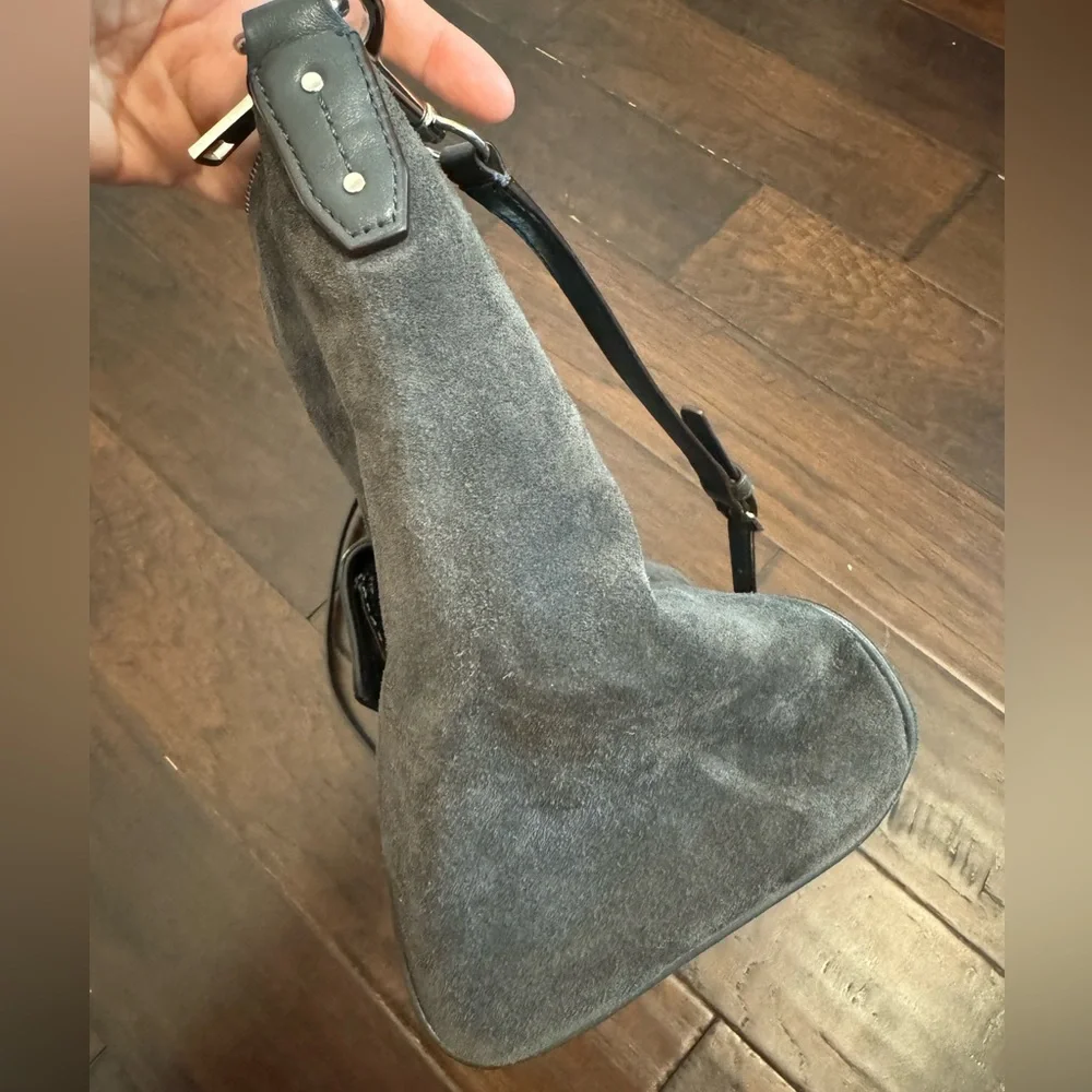 Coach Mixed‑Material Tote — Suede & Embossed Leather — Black/Grey